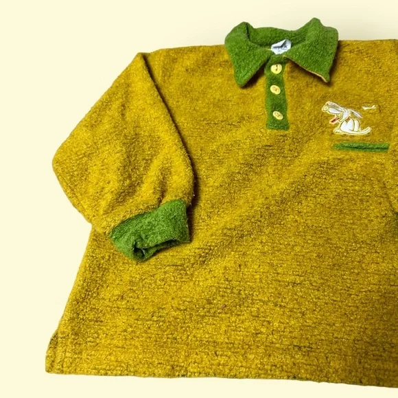 Vintage Toddler Caner Bebe Gold And Green Dog Long Sleeve Shirt Size 3 - Picture 3 of 12